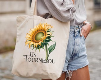 Einkaufstasche aus Baumwollleinen mit Sonnenblumenmotiv, umweltfreundliche Einkaufstasche, wiederverwendbare Einkaufstasche, Geschenk für Pflanzenliebhaber, Strandtasche, von der Natur inspiriert