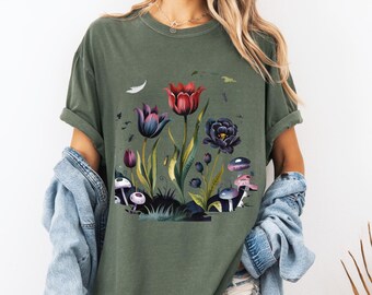 Dark Cottagecore Floral T-Shirt: Goblincore Botanical Garden Tee