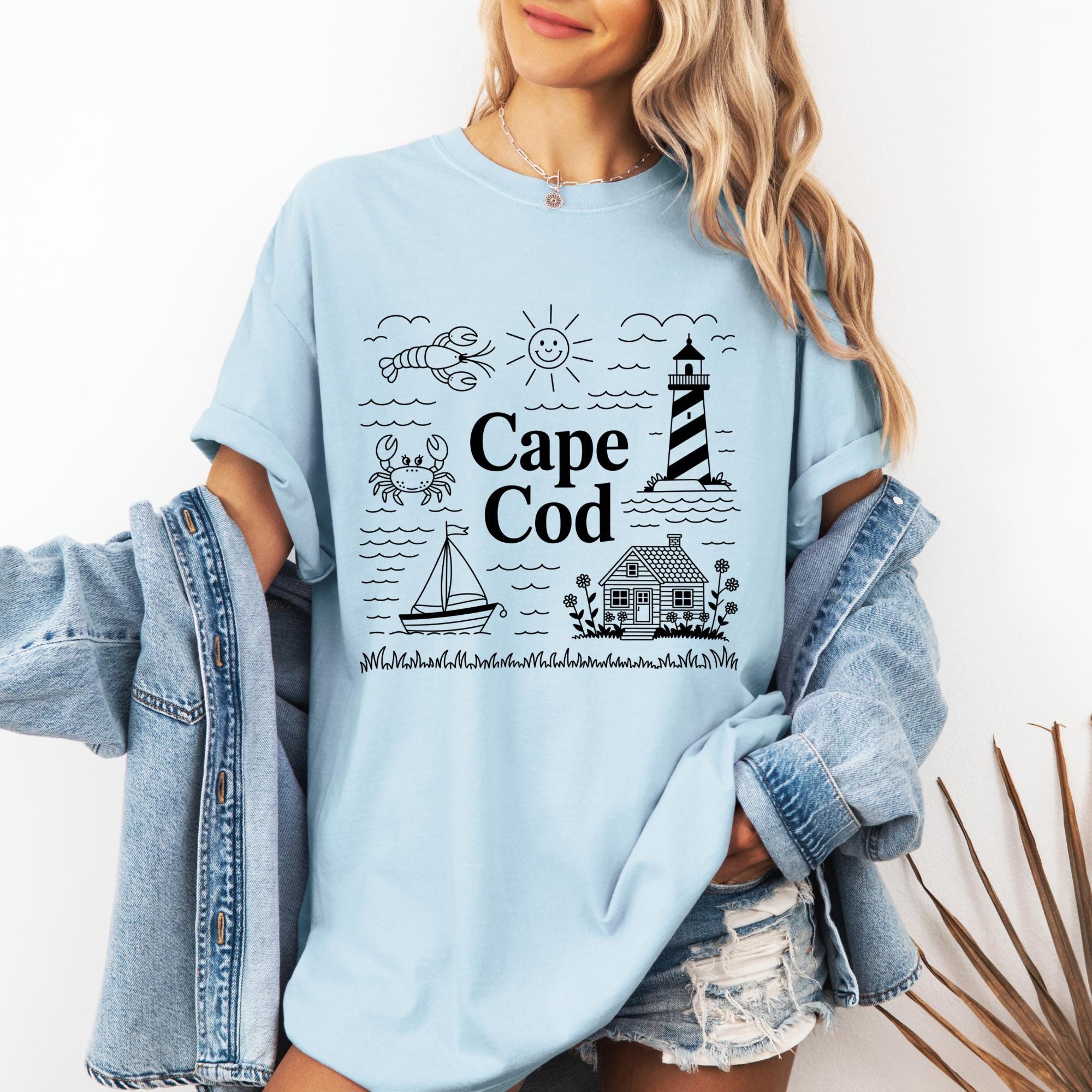 Cape Cod Comfort Colors T-shirt: Coastal Doodle Art Tee - Etsy