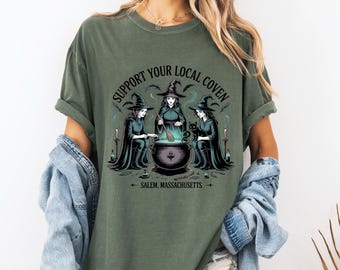Camiseta del aquelarre de brujas de Salem, camiseta gótica de Halloween con colores cómodos.