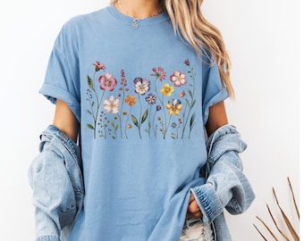 Cottagecore Floral T-shirt: Vintage Pressed Flowers, Comfort Colors Tee