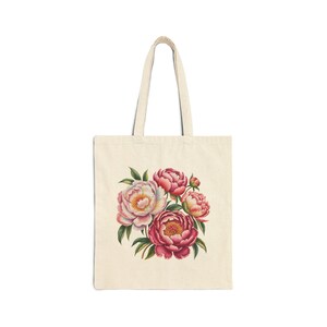 Floral Cotton Canvas Tote Bag, Peonies Tote Eco-friendly Shopping Tote ...