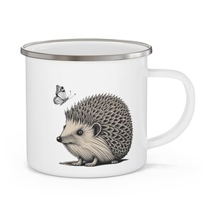 Hedgehog & Butterfly Enamel Camping Mug