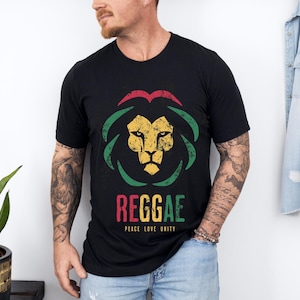 Reggae Lion Unisex T-Shirt, Rasta Colors Tee, Peace Love Unity Shirt, Vintage Distressed Reggae Apparel, Reggae Music Fan Gift