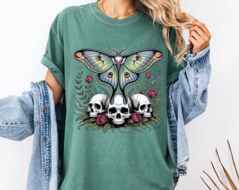 Comfort Colors Luna Mottenschädel-Shirt : Gothic Floral Graphic Tee