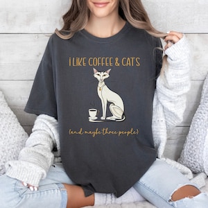 Cats and Coffee Comfort Colors   I Like Coffee and Cats and Maybe Three People  Soft Cotton Tee for Cat Lovers  Coffee Lovers