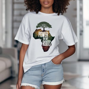 Black History Month uniseks T-shirt Power in My Roots African Map Tree Tee, African American Pride-shirt, Juneteenth-cadeau, BHM Graphic Tee,