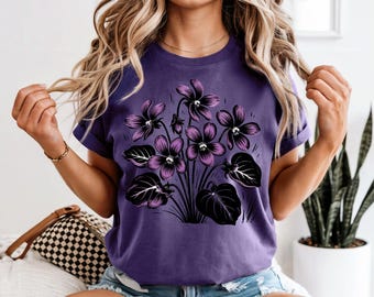 Vintage Violet Flowers Comfort Colors Shirt - Botanical Cottagecore Tee