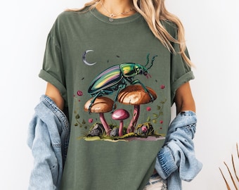 Cottagecore Beetle Graphic T-Shirt: Goblincore Nature Tee