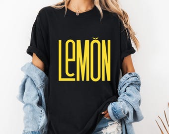 Camiseta de limón Comfort Colors, camiseta minimalista de cítricos, linda estética gráfica de verano con texto de hojas, acogedor estilo pastel suave, regalo para ella