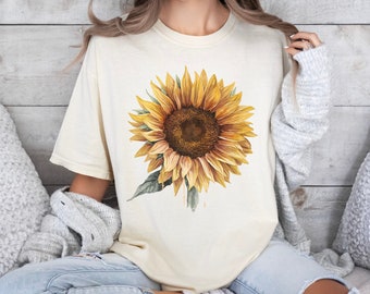Maglietta Comfort Colors Girasole Maglietta Floreale in Cotone Maglietta a Fiori