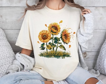 Colori Comfort Camicia Girasole Camicia Floreale Camicia Fiore Camicia Botanica Camicia Acquerello