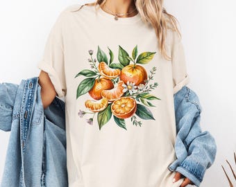 Camiseta teñida en prenda color naranja clementina, camiseta cítrica, camiseta frutal, colores cómodos, camiseta unisex