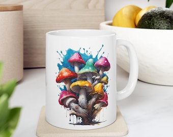 Taza de café con hongos coloridos / Taza con hongos estilo cottagecore / Regalo psicodélico natural
