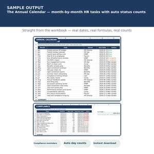 HR Annual Planning Calendar Spreadsheet | Compliance Deadlines, Open Enrollment & Review Cycle | Excel Google Sheets
