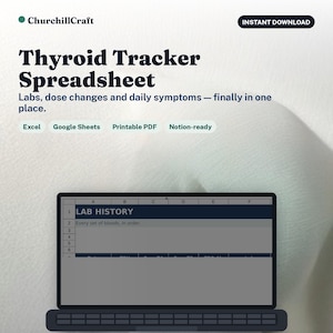 Planilha de Monitoramento da Tireoide | Registro de Sintomas de Hipotireoidismo e Tireoidite de Hashimoto, Exames de TSH, T4 e T3, Histórico de Dosagens, Relatório Médico | Planilhas Excel e Google imagem 1