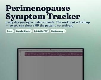 Perimenopause Symptom Tracker | Google Sheets & Excel | 21 Symptoms | Cycle and Mood Journal | Menopause Symptom Log for Doctor