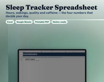 Sleep Tracker Spreadsheet | Excel and Google Sheets Sleep Quality, Hours, Wakings and Energy Log | Night-to-Night Consistency + GP Report