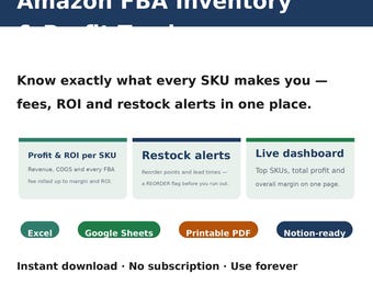 Amazon FBA在庫・利益トラッカースプレッドシート｜売上、手数料、ROI、在庫補充アラート｜Excel・Googleスプレッドシート