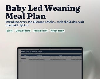 Baby Led Weaning Meal Plan | Allergen Tracker 3 Day Wait Rule, Baby Food Chart 6-12 Months, Weaning Schedule, Google Sheets Excel