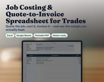 職人向け原価計算＆見積書作成スプレッドシート｜VAT対応ExcelおよびGoogleスプレッドシート｜個人事業主向け利益・マージン追跡ツール