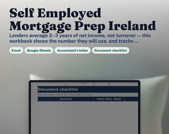 Self Employed Mortgage Prep Ireland | Income Calculator and Document Checklist | Excel and Google Sheets