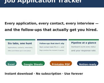 Job Application Tracker with Follow-up Reminders | Excel & Google Sheets | Job Hunt Organizer Spreadsheet