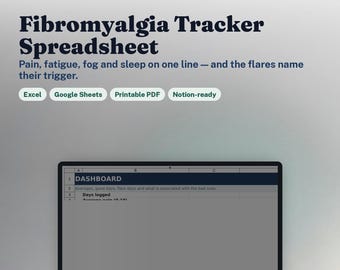 Fibromyalgia Tracker Spreadsheet | Pain, Fatigue and Brain Fog Log with Flare Tracker and Doctor Report | Excel Google Sheets