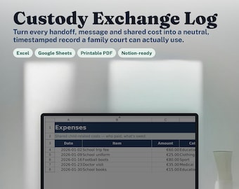 Custody Exchange Log | Neutral Co-Parenting Documentation Kit for Family Court | Exchange, Communication & Incident Tracker