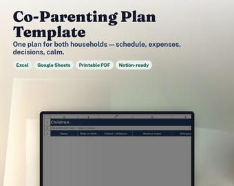 Co-Parenting Plan Template | Custody Schedule, Expense Split Calculator & Communication Log | Excel and Google Sheets