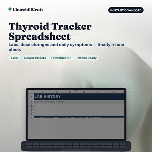Planilha de Monitoramento da Tireoide | Registro de Sintomas de Hipotireoidismo e Tireoidite de Hashimoto, Exames de TSH, T4 e T3, Histórico de Dosagens, Relatório Médico | Planilhas Excel e Google imagem 1