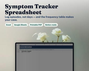 Symptom Tracker Spreadsheet | Chronic Illness Symptom & Trigger Log with Doctor Report | Excel Google Sheets | Pain, Fatigue, Migraine Log