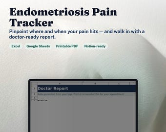 Endometriosis Pain Tracker | Pain-Location & Cycle-Phase Log, Period and Flare Diary | Google Sheets Excel, Doctor Report