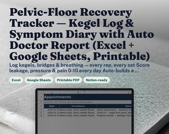 骨盤底筋回復トラッカー ― ケーゲル体操記録＆症状日記（自動医師レポート付き）（Excel + Googleスプレッドシート、印刷可能）