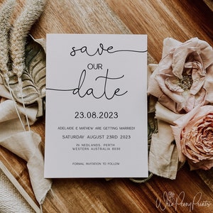 Modello di biglietto Save The Date / Biglietto Save The Date modificabile / Modello di invito / 5x7 / Invito minimo / Invito stampabile / Corjl / REBECCA