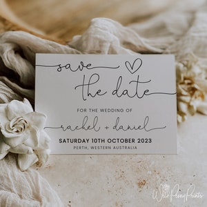 Modelo de cartão Save The Date | Cartão Save The Date editável | Modelo de convite | 7x5' | Convite minimalista | Convite para impressão | Corjl | RACHEL