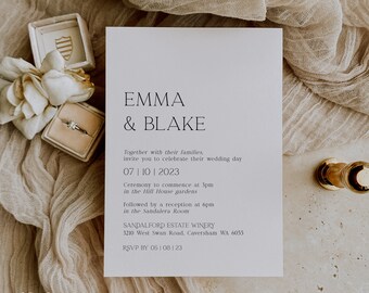Wedding Invitation Template | Editable Wedding Invite | Invitation Template | 5x7 | Contempery Invite | Printable Invite | Corjl | EMMA