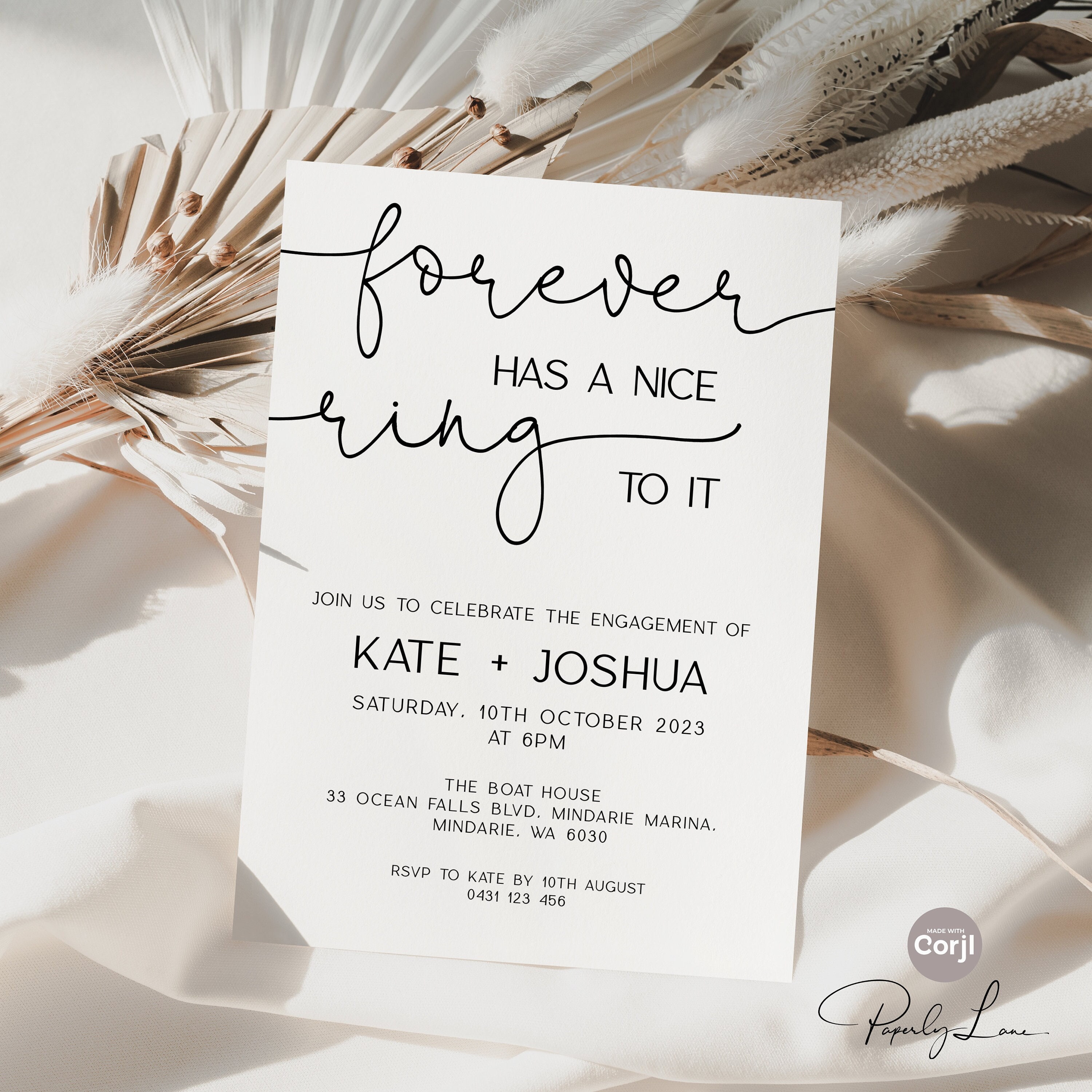 Engagement Party Invitation Template | Editable Engagement | A6 A5 5x7 | We Are Engaged | Printable Invite | Corjl | REBECCA