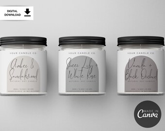 Candle Label Template | Modern Style Candle Label | 7 Colours | Customisable Label | DIY Label | Instant Download | Template Canva | D017