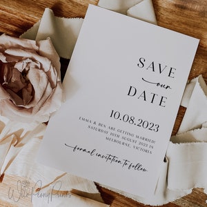 Modelo de cartão Save The Date | Cartão Save The Date editável | Modelo de convite | 5x7 | Convite minimalista | Convite para impressão | Corjl | PENELOPE