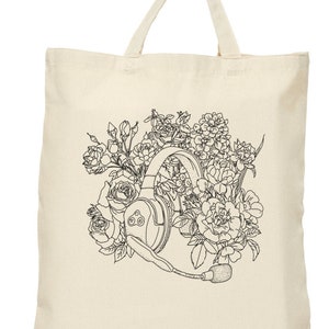 Stage Manager Headset Stage Crew Floral Original Drawing Theater Technician Canvas Bag