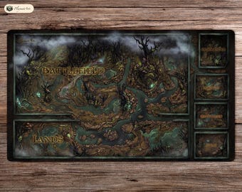 Pantano zonificado - 60 x 35 cm - Tapete de juego zonificado MTG - Tapete de juego de mesa para TCG