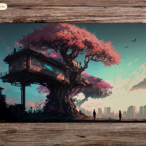 Cherry Blossom Cafe - 24"X14" - Playmat Mtg - Tapete para juegos de mesa para Tcg