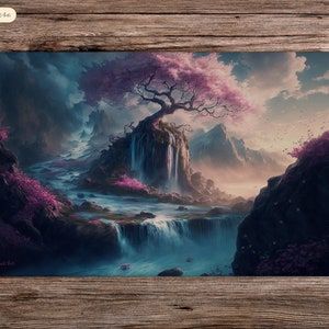 At the foot of the mountains - 24&quot;x14&quot; - Playmat MTG - Board Game Mat for TCG