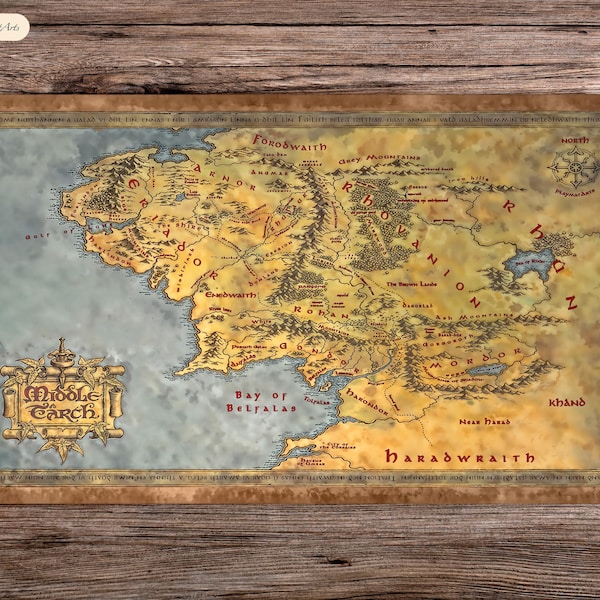Middle Earth Map - 24"x14" - Playmat MTG - Board Game Mat for TCG