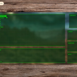Zonas del menú de Fallout - 60 x 35 cm - Tapete de juego zonificado para MTG - Tapete de juego de mesa para TCG
