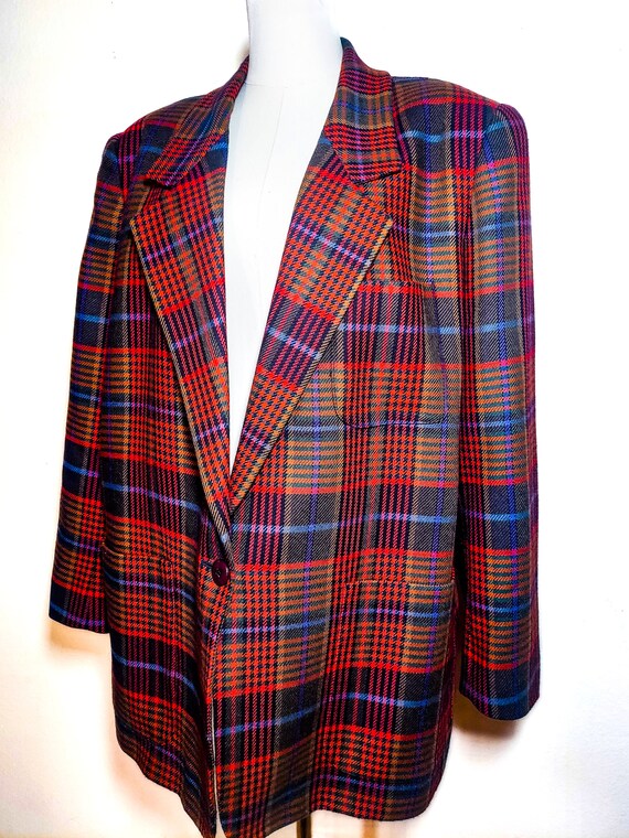 Vintage 1980s Plaid Tartan Wool Blazer | 80s Schr… - image 4