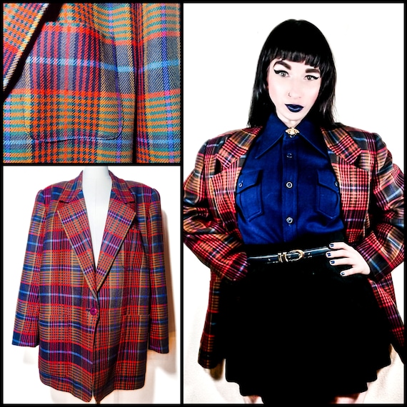 Vintage 1980s Plaid Tartan Wool Blazer | 80s Schr… - image 1