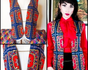 Vintage 1960s Psychedelic Chain Vest | 60s Ornate Hippie Waistcoat | Size Large