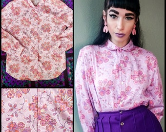 Vintage 70s Levi's Lavender Shirt | Paisley Pastel Peter Pan Collar Blouse | Size Large